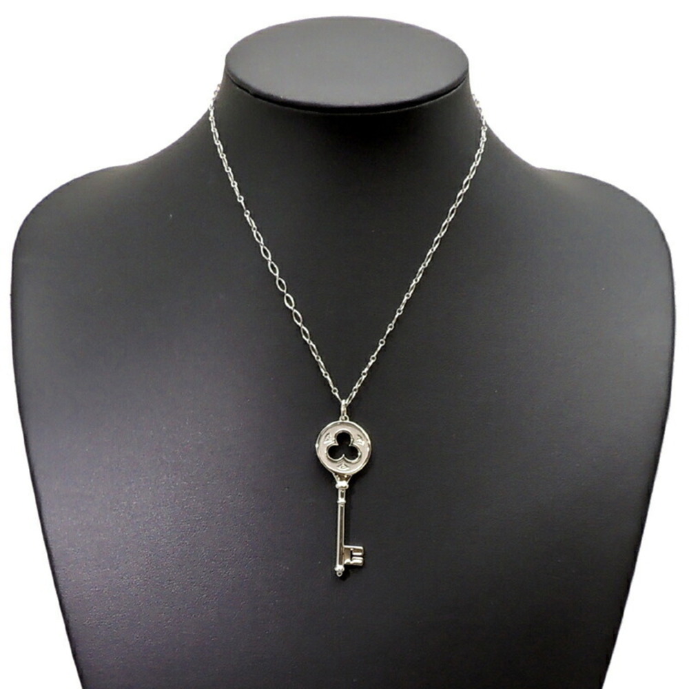 TIFFANY 750WG Clover Key Diamond Ladies Necklace 750 White Gold - Picture 7 of 8